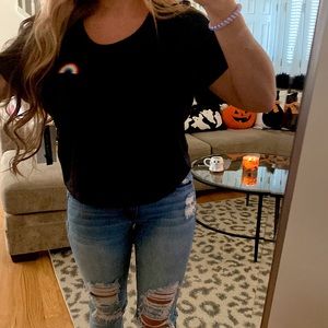 Super cute NWT black philosophy top with rainbow embroidery size medium💕🌈🦄